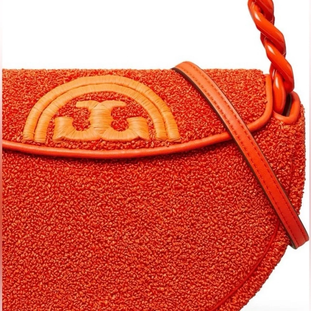 Tory Burch Mini Fleming Raffia Crescent Shoulder Bag